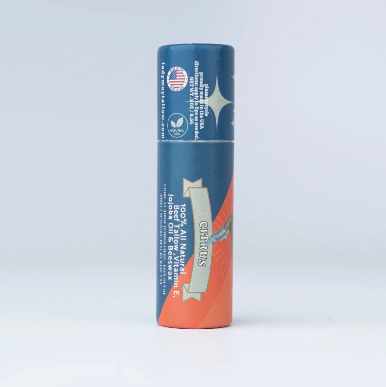 Lady May Tallow Citrus Lip Balm, Natural, Hydrating, Long Lasting