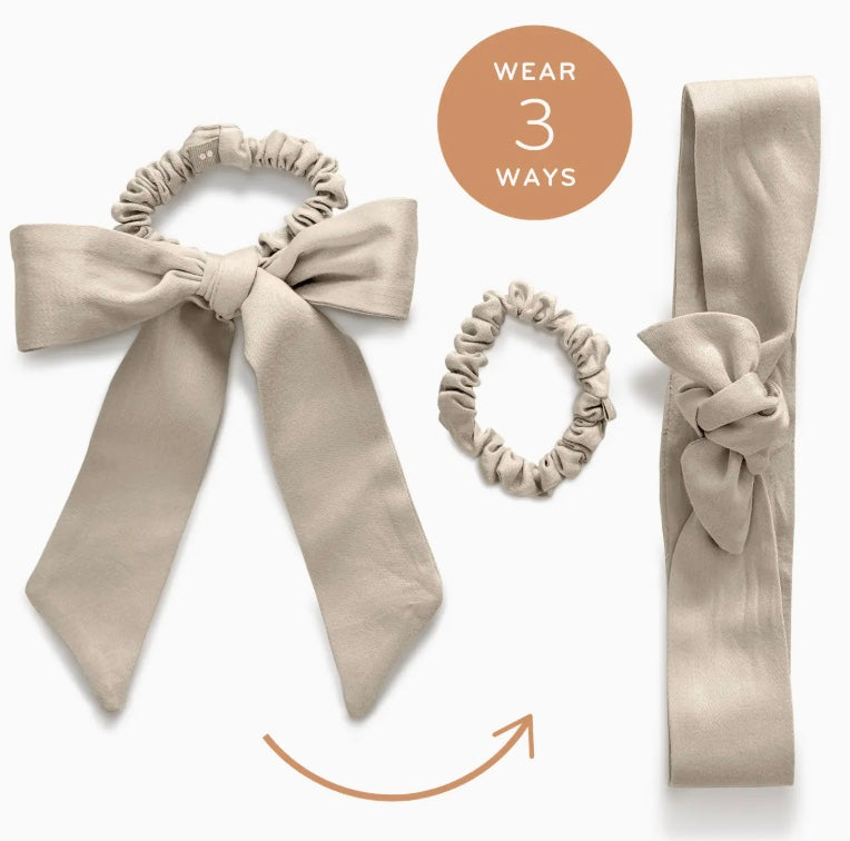 Organic Cotton, Satin Bow Scrunchie, Pumice Stone