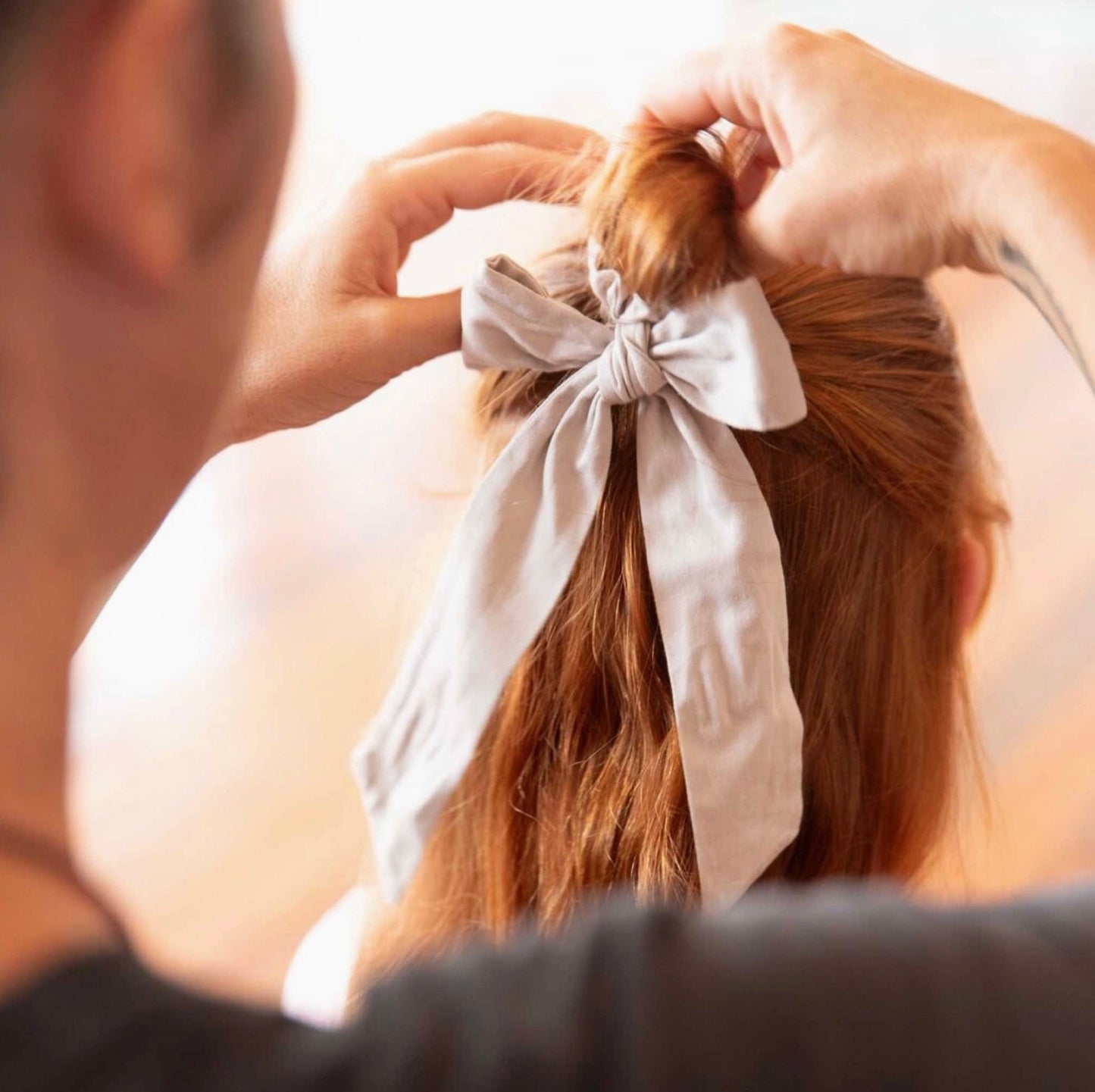 Organic Cotton, Satin Bow Scrunchie, Pumice Stone