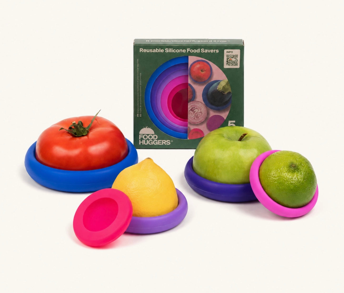 Reusable Silicone Food Savers, Set of 5, Bright Berry