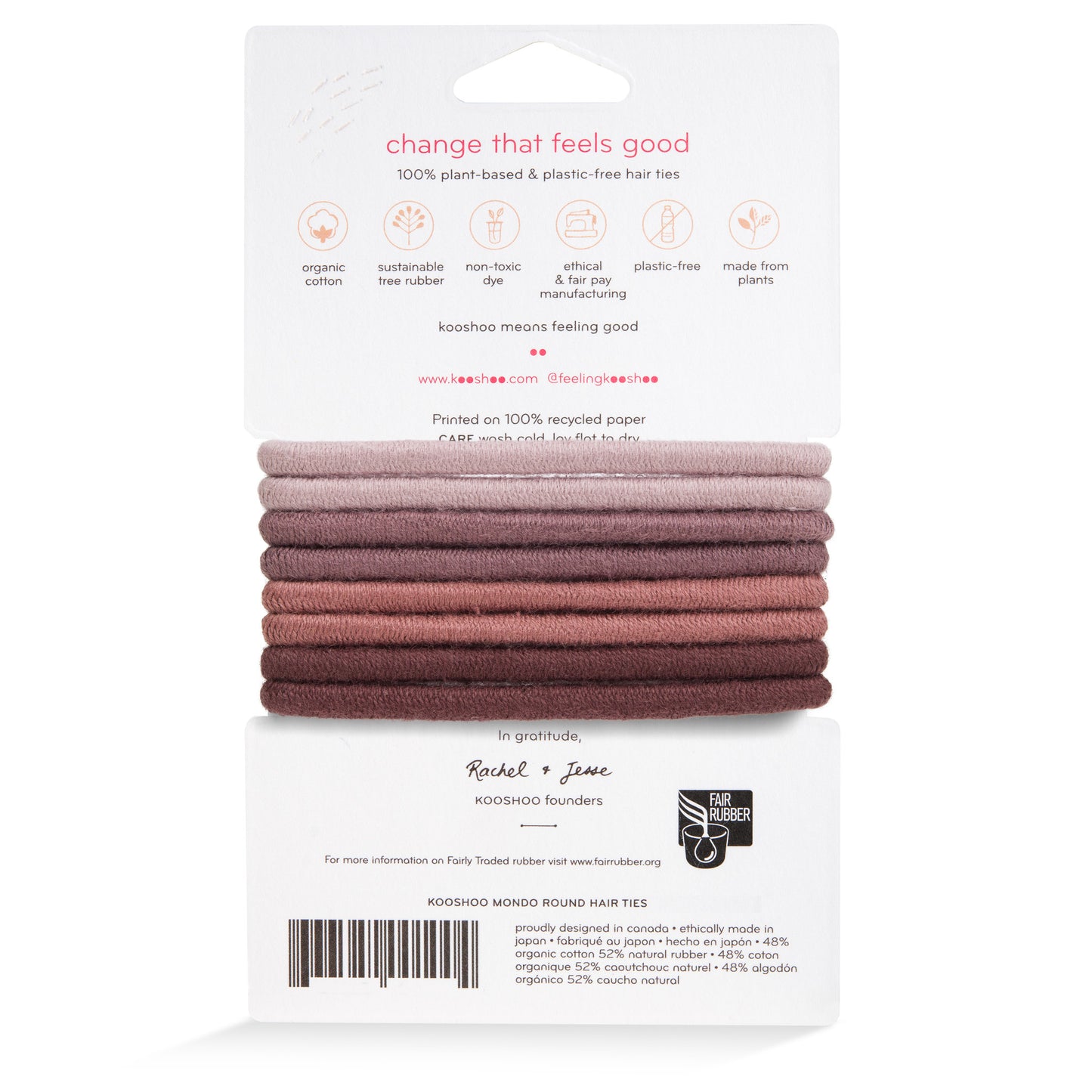 Hair Ties, Plastic-Free, Earth Tints, Mondo Round 8 Pack
