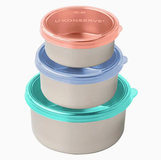 Round Nesting Trio Containers w/ Tropical Sky Silicone Lids