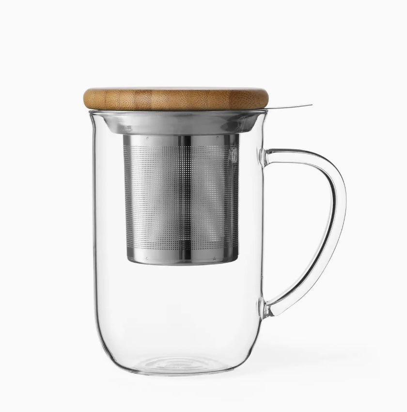 Glass Tea Mug w/ Infuser & Lid - Minima Balance, 10oz