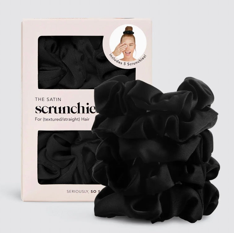 Satin Sleep Scrunchies 5pc - Black