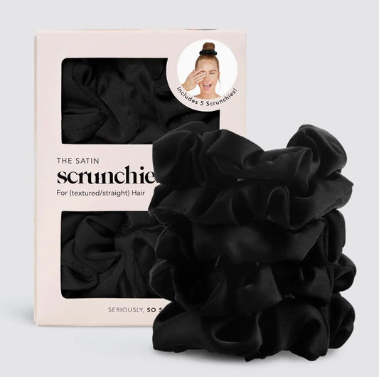 Satin Sleep Scrunchies 5pc - Black