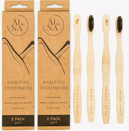 Hawaiian Bamboo Toothbrushes For Adults 2-Pack | Octopus/Whale