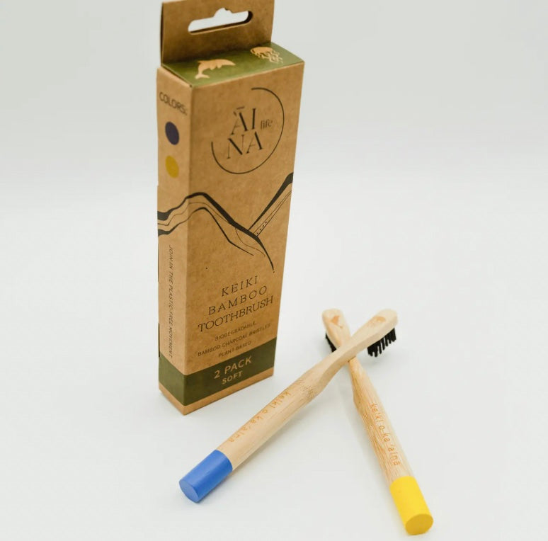 Hawaiian Bamboo Toothbrushes For Kids 2-Pack | Yellow/Blue