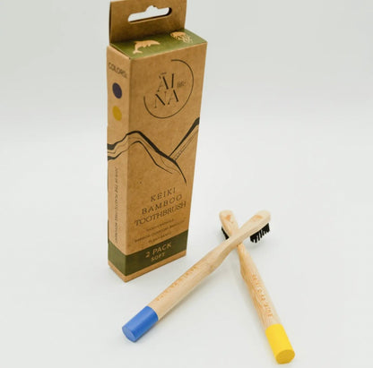 Hawaiian Bamboo Toothbrushes For Kids 2-Pack | Yellow/Blue