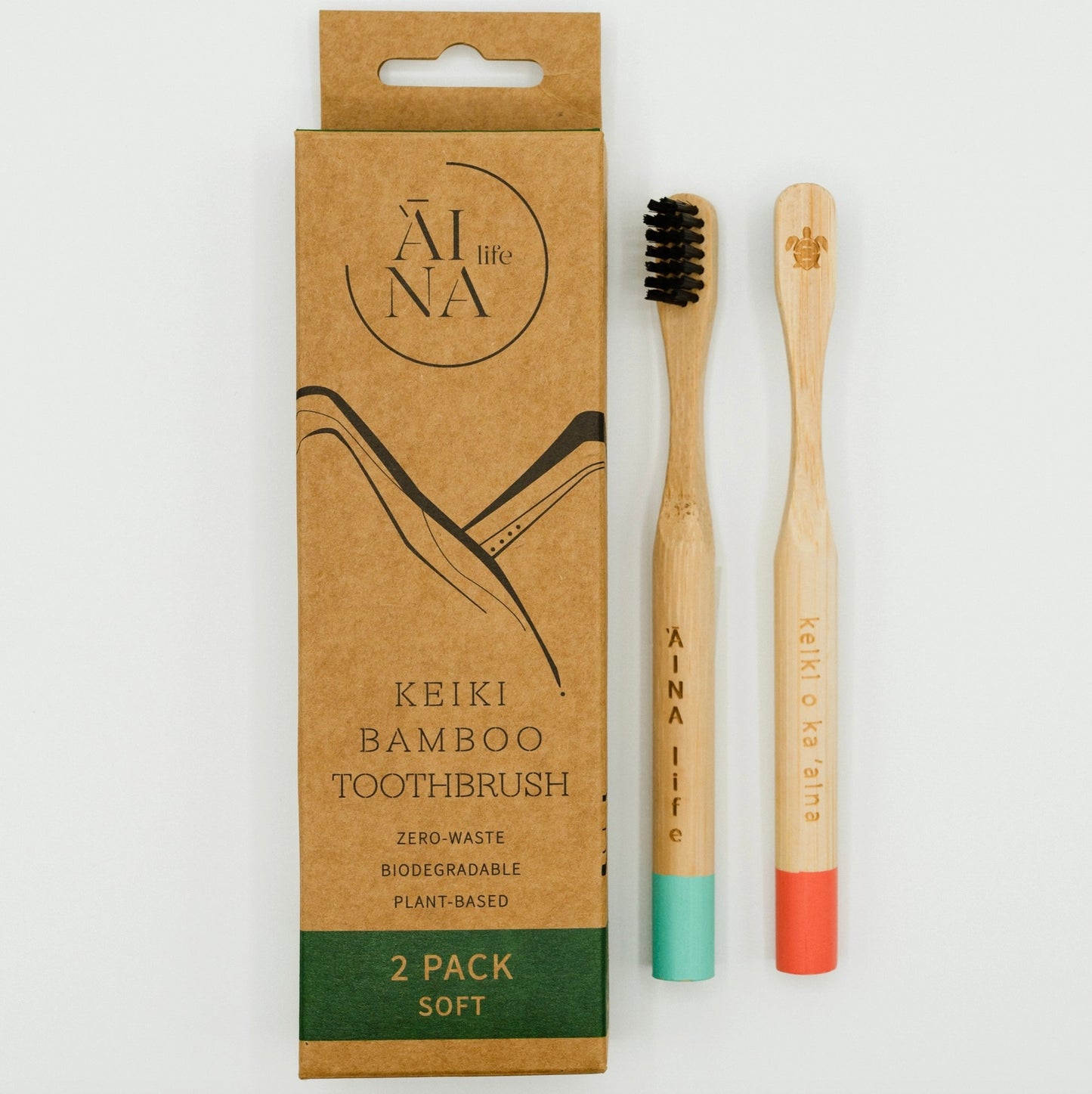Hawaiian Bamboo Toothbrushes For Kids 2-Pack | Teal/Orange