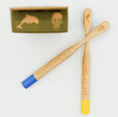 Hawaiian Bamboo Toothbrushes For Kids 2-Pack | Yellow/Blue