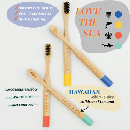 Hawaiian Bamboo Toothbrushes For Kids 2-Pack | Yellow/Blue