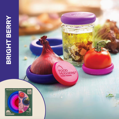 Reusable Silicone Food Savers, Set of 5, Bright Berry