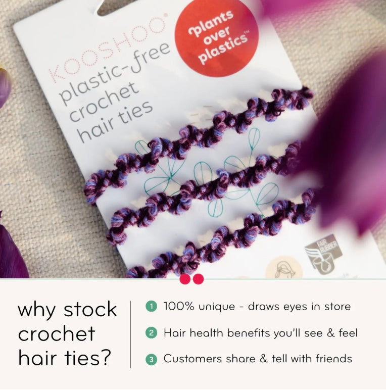 Crochet Hair Ties, Plastic-Free, Purple Frost