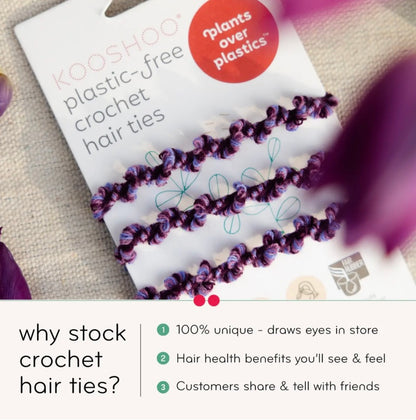 Crochet Hair Ties, Plastic-Free, Purple Frost