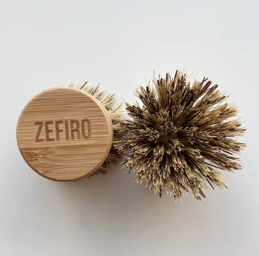 Sisal Brush, Natural Bamboo Pot & Dish Brush with Replaceable Head
