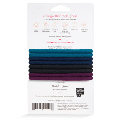 Hair Ties, Plastic-Free, Dark Hues, Mondo Round 8 Pack
