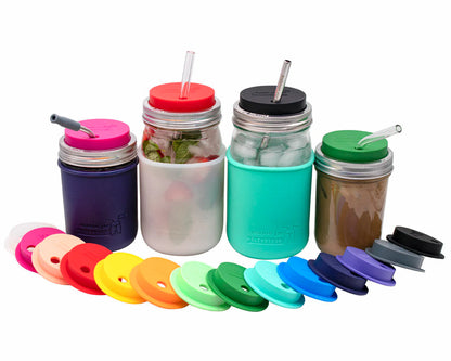 Silicone Straw Hole Tumbler w/ Stainless Steel Band for Jars